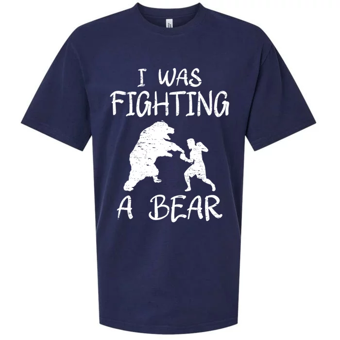 I Was Fighting A Bear After Surgery Recovery Leg Broken Arm Funny Gift Sueded Cloud Jersey T-Shirt