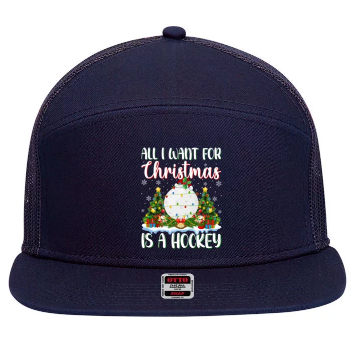 I Want For Christmas Is A Hockey Xmas Tree Lights Funny Gift 7 Panel Mesh Trucker Snapback Hat