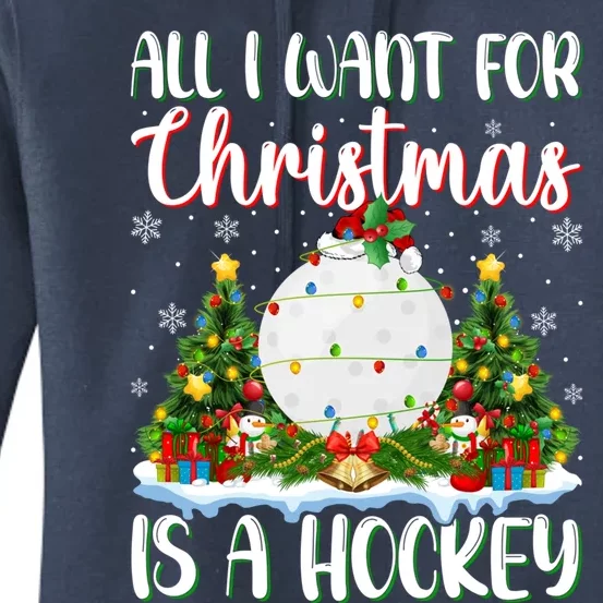 I Want For Christmas Is A Hockey Xmas Tree Lights Funny Gift Women's Pullover Hoodie