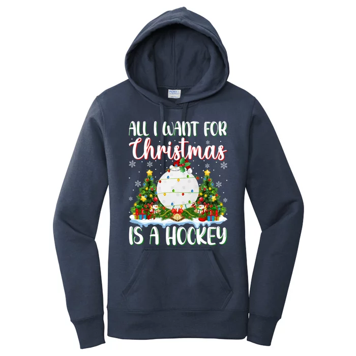 I Want For Christmas Is A Hockey Xmas Tree Lights Funny Gift Women's Pullover Hoodie