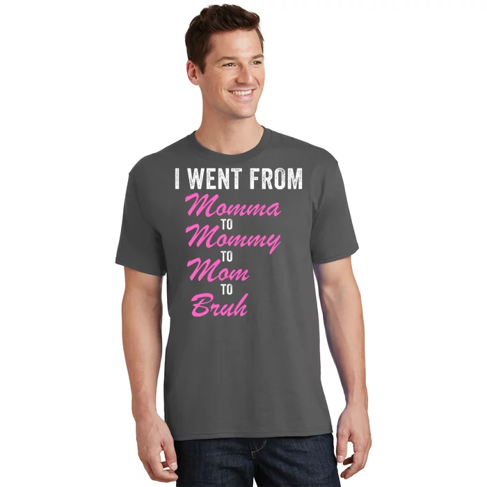 I Went From Momma To Mommy To Mom To Bruh Funny Mothers Day Women Mom Life T-Shirt