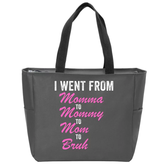 I Went From Momma To Mommy To Mom To Bruh Funny Mothers Day Women Mom Life Zip Tote Bag