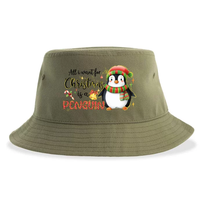 I Want For Christmas Is A Penguin Merry Christmas Gift Sustainable Bucket Hat