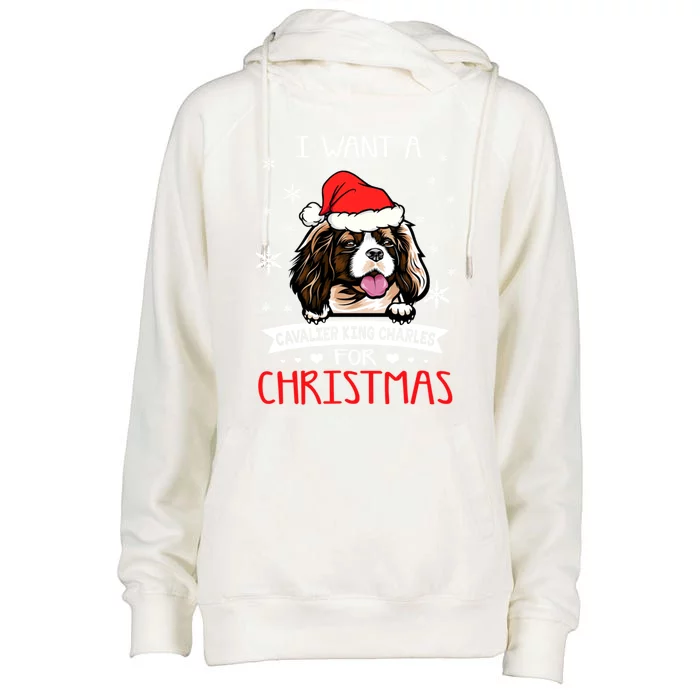 I Want For Christmas Is A Cavalier King Charles Spaniel Gift Womens Funnel Neck Pullover Hood