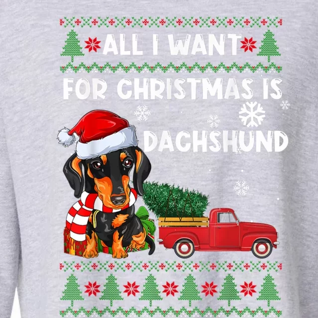 I Want For Christmas Is Dachshund Ugly Christmas Sweater Pet Gift Cropped Pullover Crew