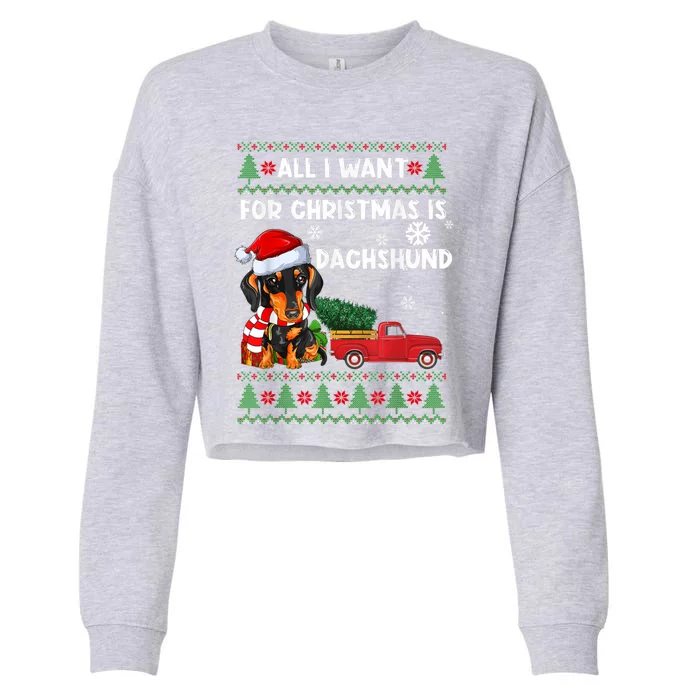 I Want For Christmas Is Dachshund Ugly Christmas Sweater Pet Gift Cropped Pullover Crew