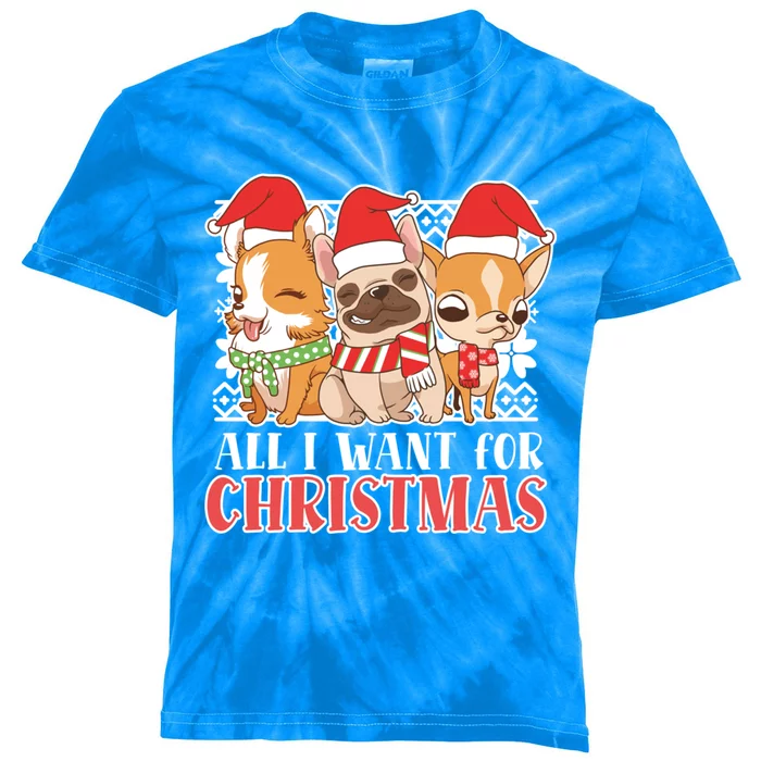 I Want For Christmas Corgi Bulldog Chihuahua Gift Kids Tie-Dye T-Shirt