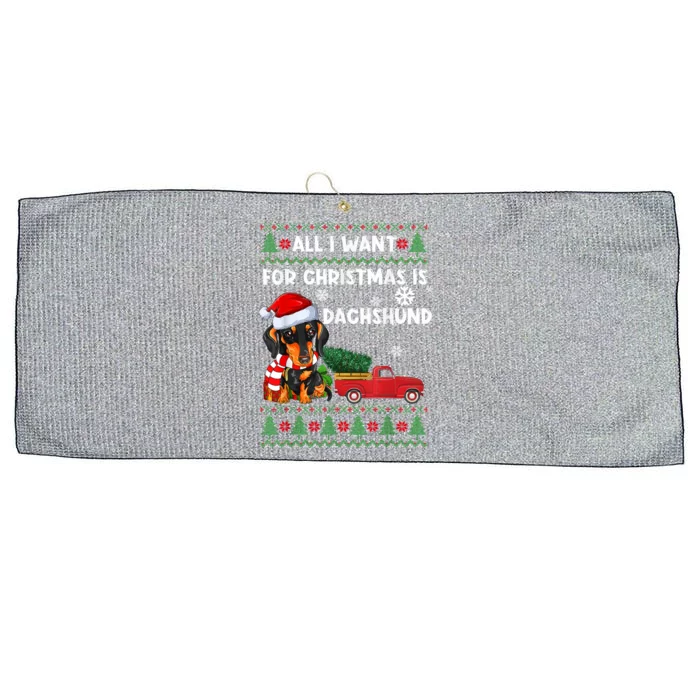 I Want For Christmas Is Dachshund Ugly Christmas Sweater Pet Gift Large Microfiber Waffle Golf Towel