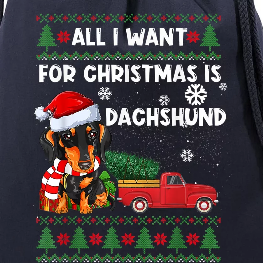 I Want For Christmas Is Dachshund Ugly Christmas Sweater Pet Gift Drawstring Bag