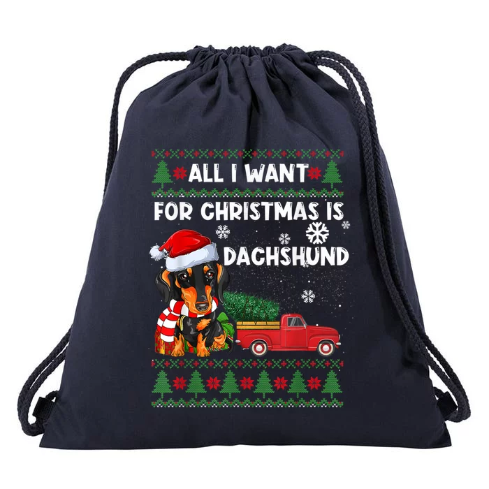 I Want For Christmas Is Dachshund Ugly Christmas Sweater Pet Gift Drawstring Bag