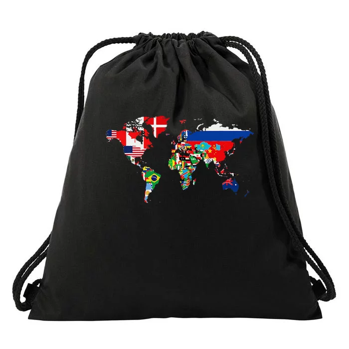 International World Flags  Flags World Map Drawstring Bag