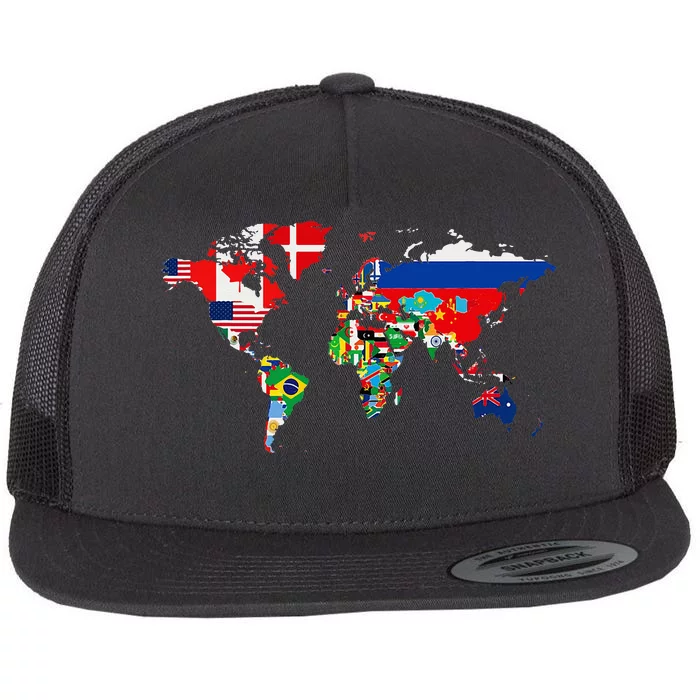 International World Flags  Flags World Map Flat Bill Trucker Hat