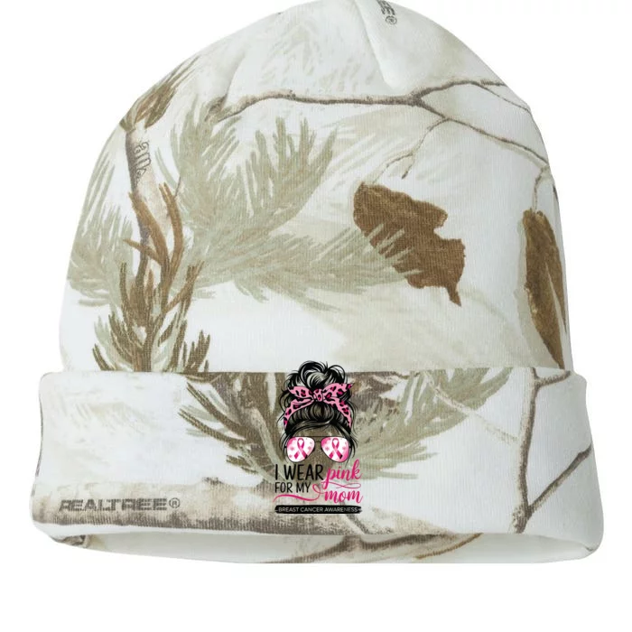 I Wear For My Mom Breast Cancer Awareness Girl Support Kati - 12in Camo Beanie