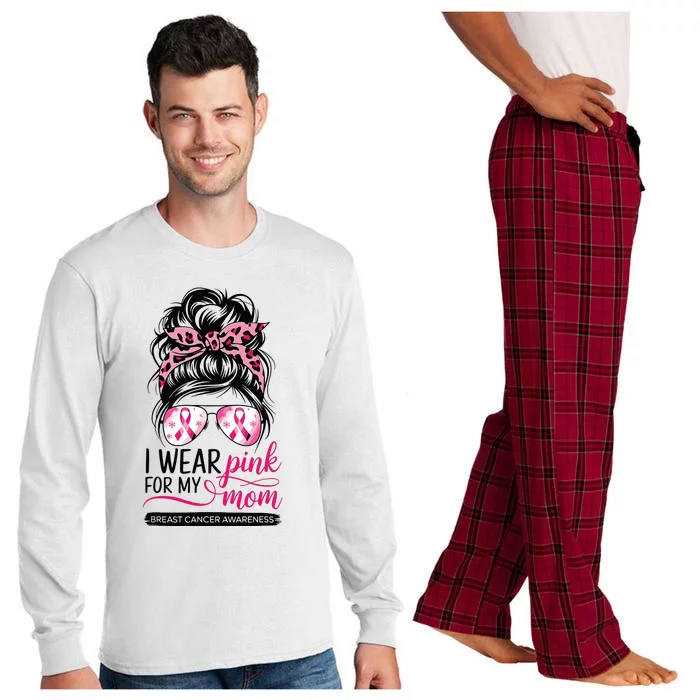 I Wear For My Mom Breast Cancer Awareness Girl Support Long Sleeve Pajama Set