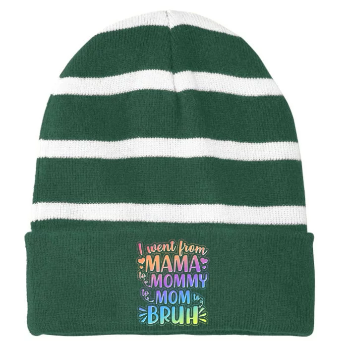 I Went From Mama Mommy Mom To BRUH Striped Beanie with Solid Band