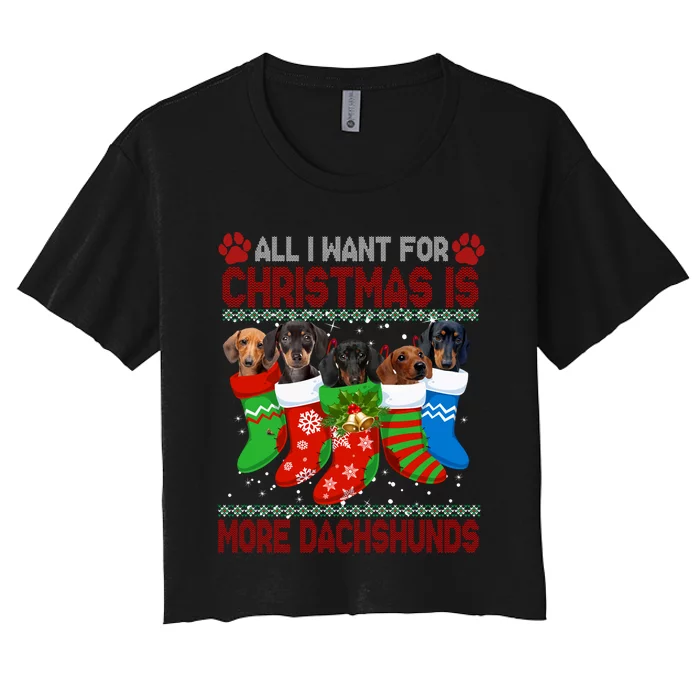 I Want For Christmas Is More Dachshunds Ugly Xmas Dog Lovers Long Sleeve Women's Crop Top Tee