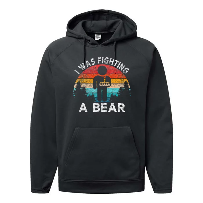 I Was Fighting A Bear Get Well Soon Broken Arm Surgery Retro Performance Fleece Hoodie