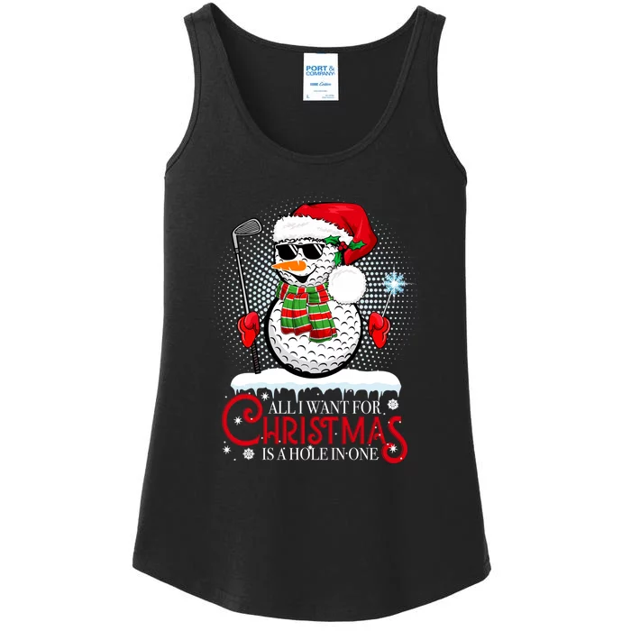 I Want For Christmas Is A Hole In One Golf Ball Snowman Xmas Ladies Essential Tank