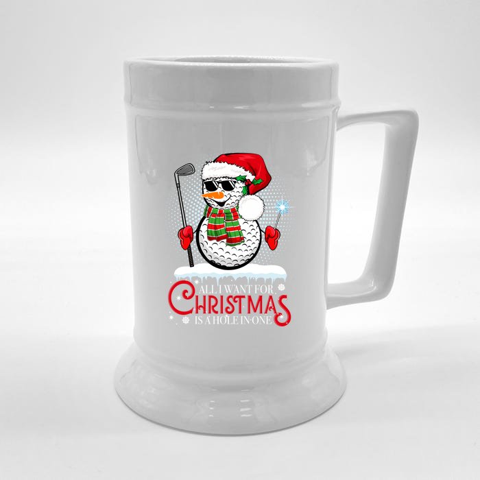 I Want For Christmas Is A Hole In One Golf Ball Snowman Xmas Front & Back Beer Stein