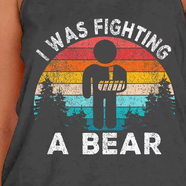 I Was Fighting A Bear Get Well Soon Broken Arm Surgery Retro Women's Knotted Racerback Tank