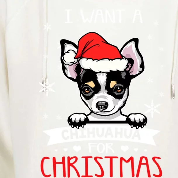 I Want For Christmas Is A Chihuahua Dog Santa Hat Gift Womens Funnel Neck Pullover Hood