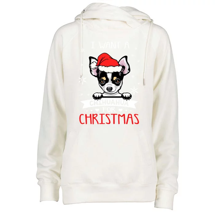 I Want For Christmas Is A Chihuahua Dog Santa Hat Gift Womens Funnel Neck Pullover Hood