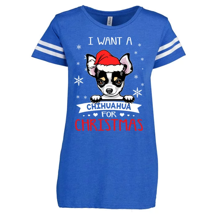 I Want For Christmas Is A Chihuahua Dog Santa Hat Gift Enza Ladies Jersey Football T-Shirt