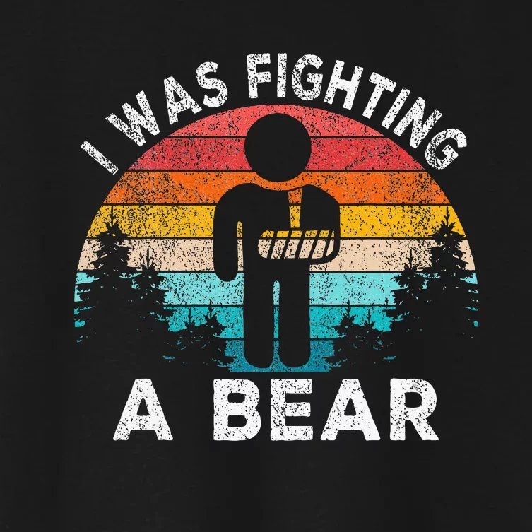 I Was Fighting A Bear Get Well Soon Broken Arm Surgery Retro Women's Crop Top Tee