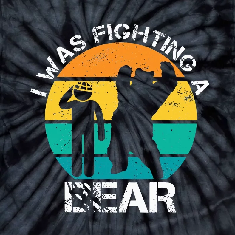 I Was Fighting A Bear Funny Head Injury Concussion Retro Tie-Dye T-Shirt