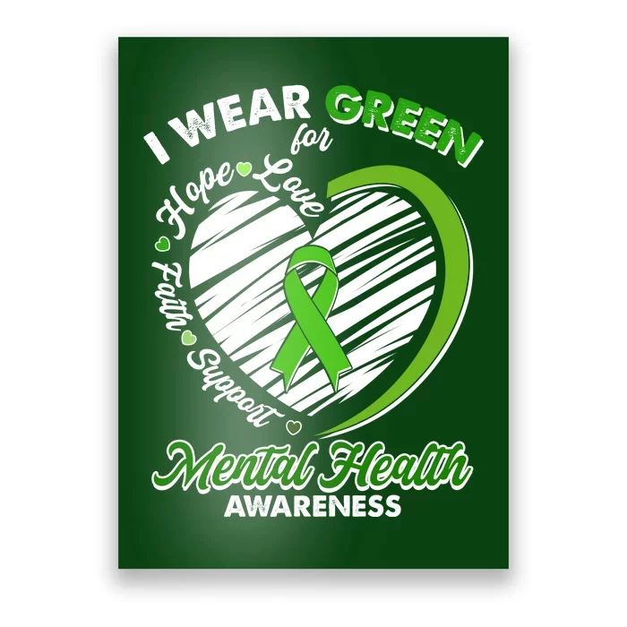 I Wear Green For Mental Health Awareness Love Hope Faith Support Poster