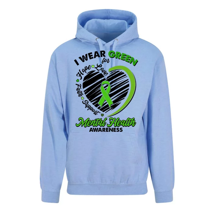 I Wear Green For Mental Health Awareness Love Hope Faith Support Unisex Surf Hoodie