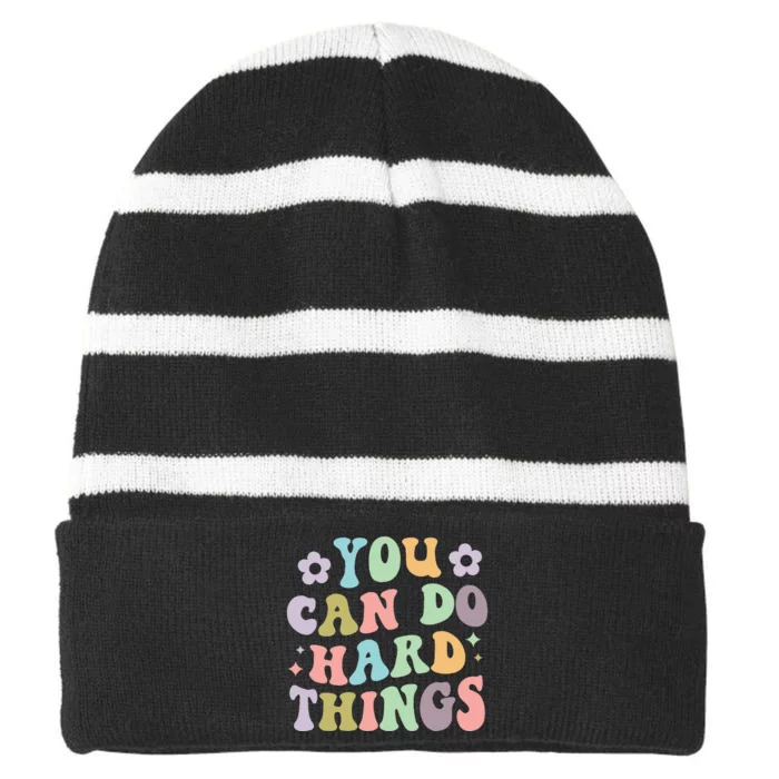 Inspirational WoS Graphics You Can Do Hard Things Striped Beanie with Solid Band