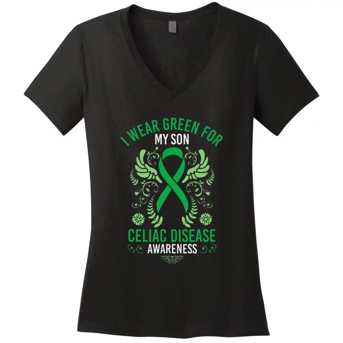 I Wear Green For My Son Celiacs Disease Awareness Women's V-Neck T-Shirt