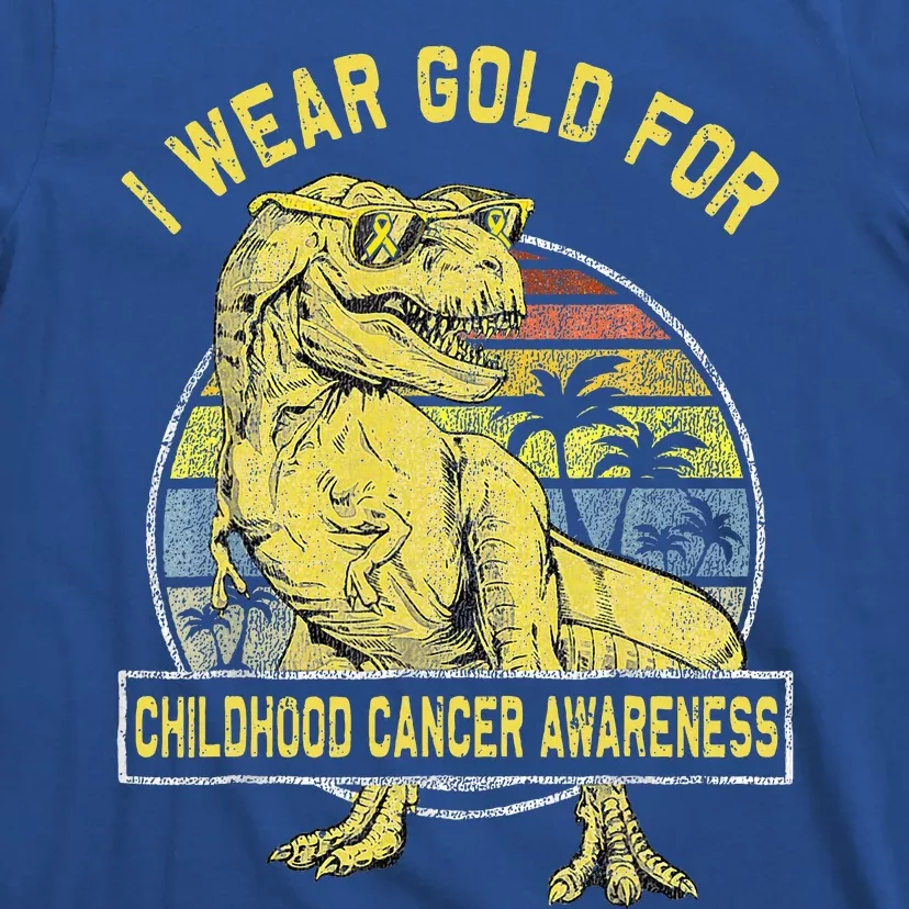 I Wear Gold For Childhood Cancer Awareness Dinosaur T-Shirt