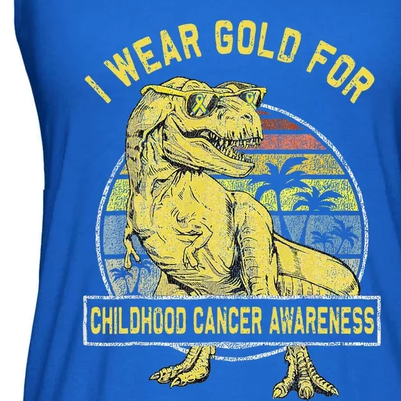 I Wear Gold For Childhood Cancer Awareness Dinosaur Ladies Essential Flowy Tank