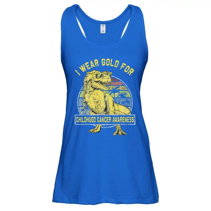 I Wear Gold For Childhood Cancer Awareness Dinosaur Ladies Essential Flowy Tank