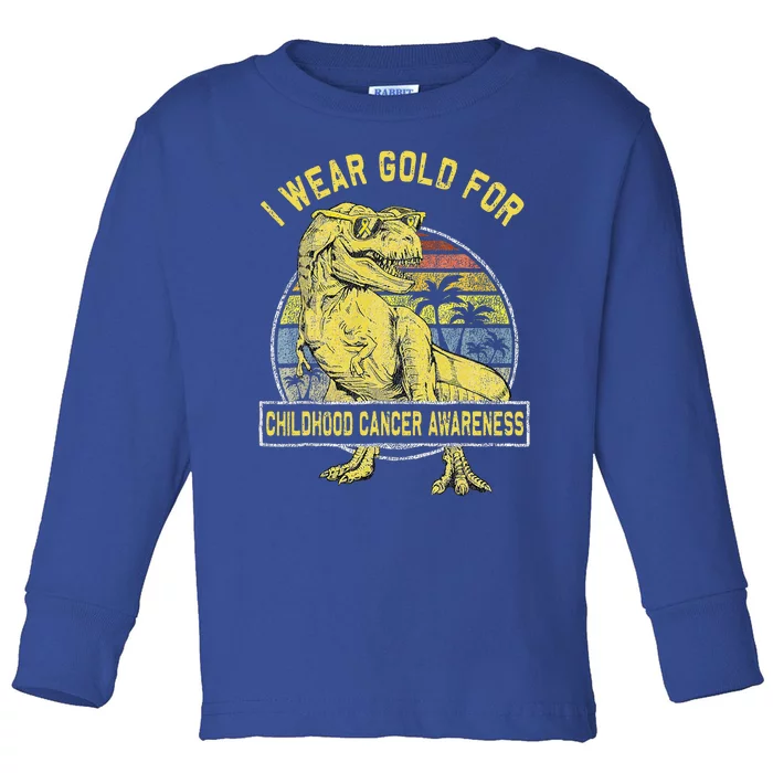 I Wear Gold For Childhood Cancer Awareness Dinosaur Toddler Long Sleeve Shirt