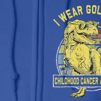 I Wear Gold For Childhood Cancer Awareness Dinosaur Full Zip Hoodie