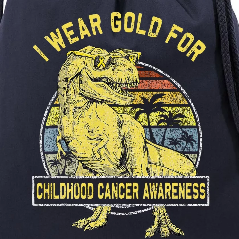 I Wear Gold For Childhood Cancer Awareness Dinosaur Drawstring Bag