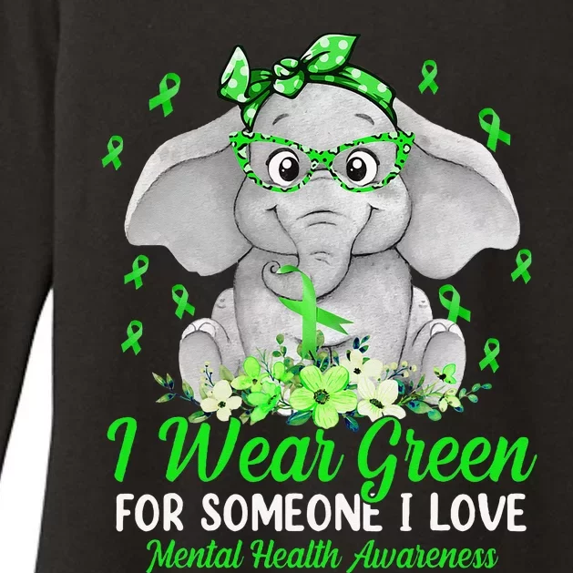 I Wear Green For Mental Health Awareness Ribbon Elephant Womens CVC Long Sleeve Shirt