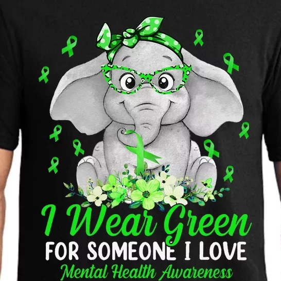 I Wear Green For Mental Health Awareness Ribbon Elephant Pajama Set