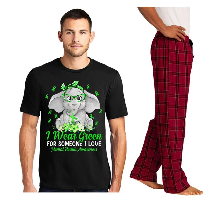 I Wear Green For Mental Health Awareness Ribbon Elephant Pajama Set