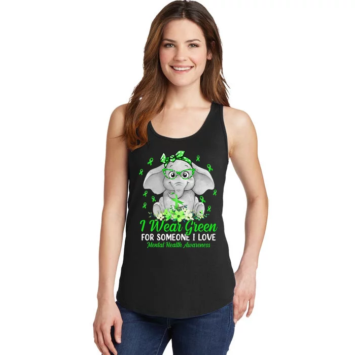 I Wear Green For Mental Health Awareness Ribbon Elephant Ladies Essential Tank