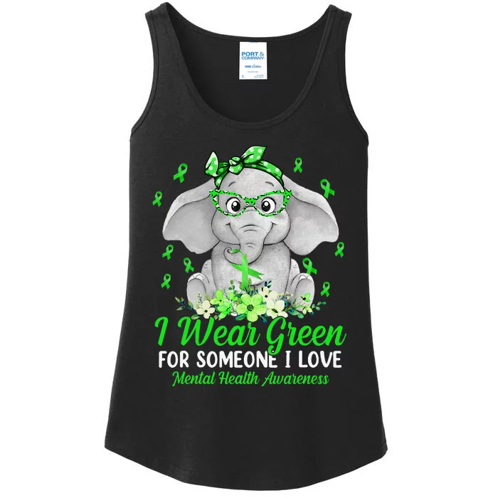 I Wear Green For Mental Health Awareness Ribbon Elephant Ladies Essential Tank