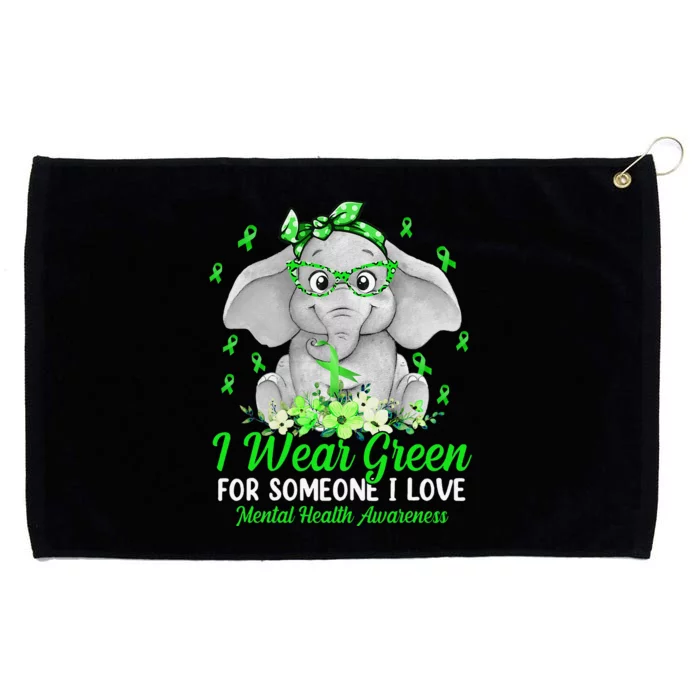 I Wear Green For Mental Health Awareness Ribbon Elephant Grommeted Golf Towel