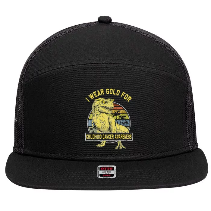 I Wear Gold For Childhood Cancer Awareness Dinosaur 7 Panel Mesh Trucker Snapback Hat