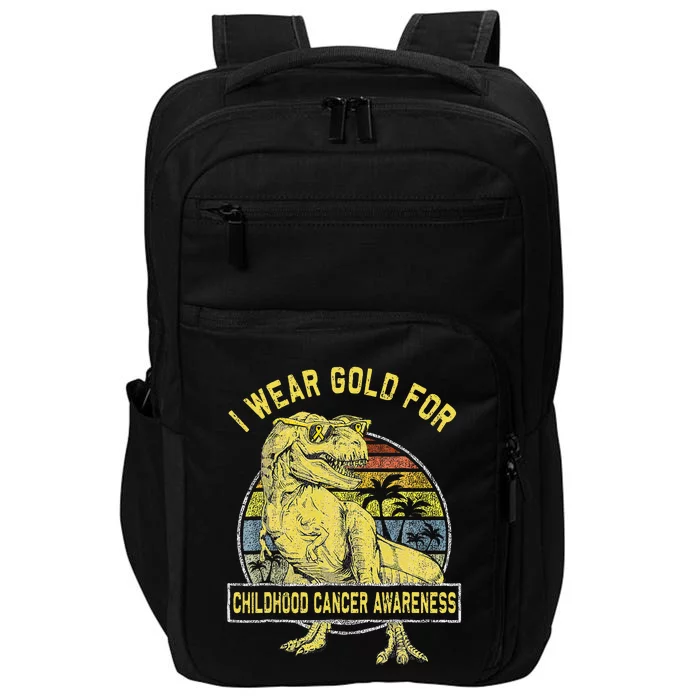 I Wear Gold For Childhood Cancer Awareness Dinosaur Impact Tech Backpack