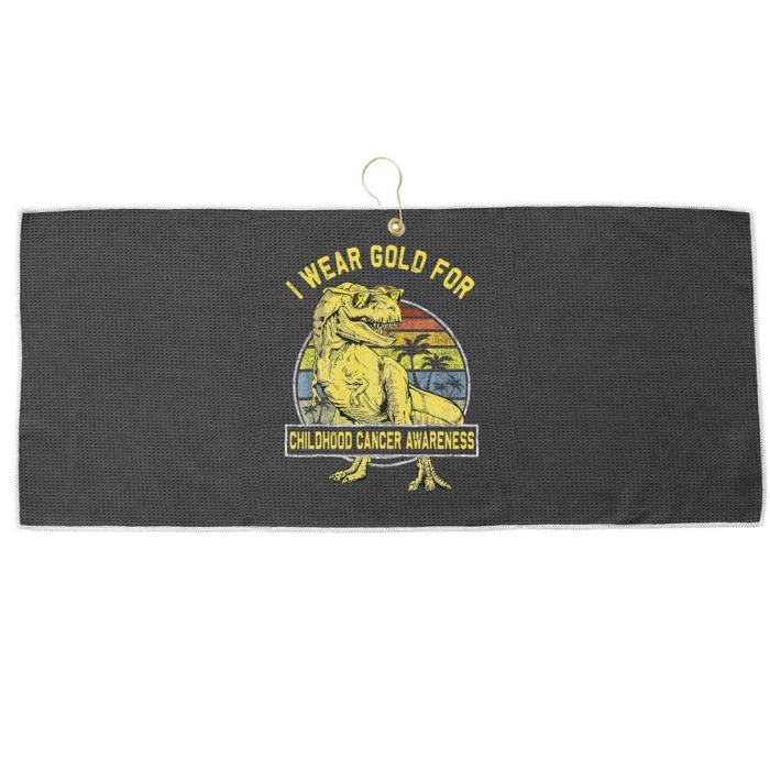 I Wear Gold For Childhood Cancer Awareness Dinosaur Large Microfiber Waffle Golf Towel