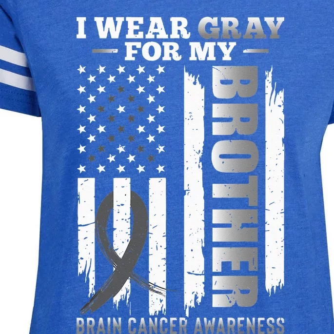 I Wear Gray for My Brother USA Flag Brain Cancer Awareness Enza Ladies Jersey Football T-Shirt