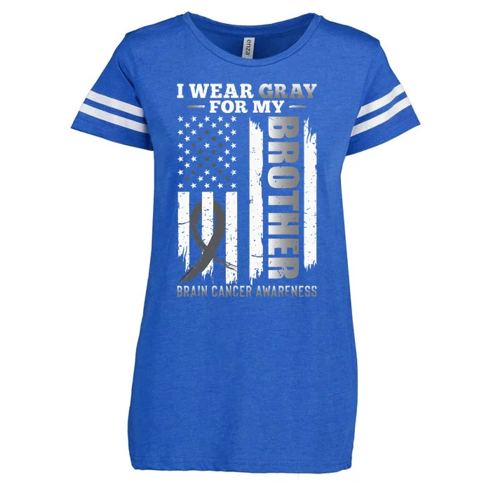 I Wear Gray for My Brother USA Flag Brain Cancer Awareness Enza Ladies Jersey Football T-Shirt